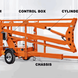 Plataforma hidráulica articulada sobre reboque fechada