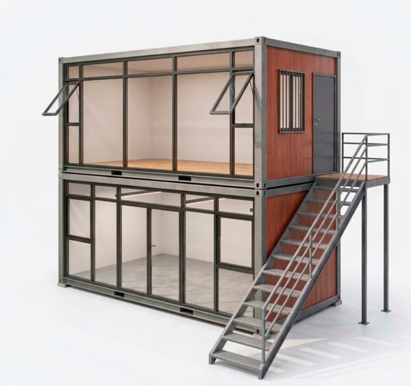 Escritório modular Container com parede de vidro 2 Pavimentos  01